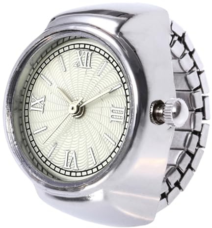 Uhrenring, runde Fingeruhr, tragbare Uhr, kleine kreative Uhren, eleganter Look, modisches Accessoire für Männer und Frauen, Party, Date, Urlaub, Feier, silber, Refer to description