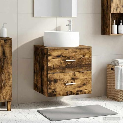 LoogCape Vanité de lavabo Mural en Bois d'ingénierie Chêne fumé 49,5 x 44,5 x 66 cm avec Rangement tiroirs et évacuation Rapide pour Salle de Bain Moderne