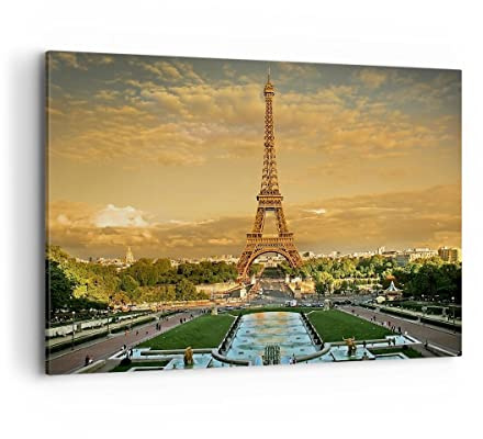 ARTTOR Bilder auf Leinwand 120x80cm Wandbild Architektur Städte - 0435 | Eiffelturm Frankreich Paris Groß XXL Wanddekoration Wohnzimmer Schlafzimmer Wanddeko Wand Kunstdruck Wandkunst ARTTOR