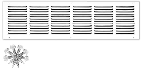 32x8 Return Air Vent Cover Grille for Wall or Ceiling Duct Opening - Flat Stamped Steel Grill by HVAC Premium - White - Overall Size: 33.75 x 9.75