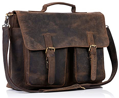 KomalC 18 Zoll Leder Aktentasche Laptop Messenger Bags für Männer und Frauen Beste Office Satchel Bag (Messenger Bag)