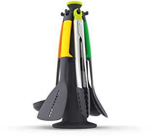 Joseph Joseph Elevate - Kitchen tools & gadgets Carousel 6-Piece Utensil & Tongs Set with rotating stand, Ergonomic silicone handles, Multicolour