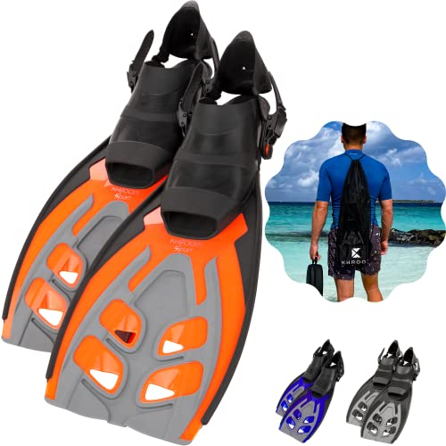 Khroom Flossen Erwachsene Gr. 36-47 - Hochwertig, Made in Italy, Schwimmflossen zum Schnorcheln & Tauchen, Unisex verstellbare Schnorchelflossen / Taucherflossen Damen & Herren (Orange, 36-41)