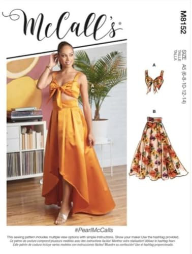 McCall's M8152A5 Schnittmuster für Damenrock mit hoher Taille, Faltenrock und Krawatte, Bauchfreies Top, Design-Code M8152, Papier, weiß, Sizes 6-14