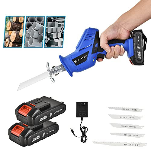 Scie Sabre Sans Fil, 21V Scie Alternative alimentée par batterie sans fil Avec 5 Lames De Scie, Vitesses Réglables, Profondeur de Coupe: 65mm (Bois), 10mm (Métal), scie a ruban pour bois (2 piles)