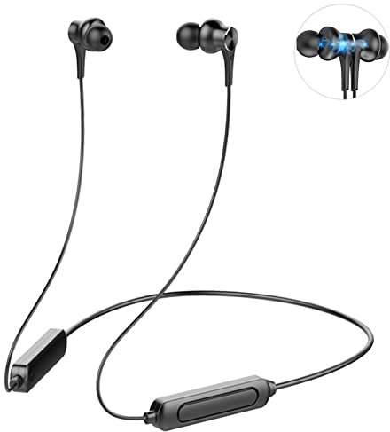 iTauyees Écouteurs Bluetooth 5.0 Sport, Intra-Auriculaires sans Fil Type Tour de Cou, Magnétique avec Microphone pour iOS Android, Noir