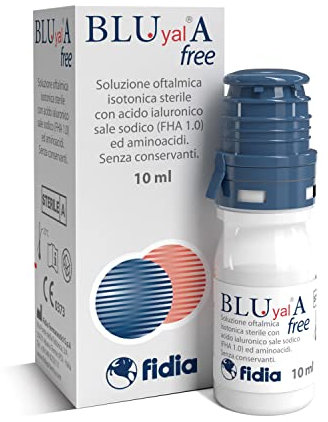 Fidia Farmaceutici Blu Yal A Free Collirio | Soluzione Oftalmica Isotonica Sterile con Acido Ialuronico Sale Sodico e Aminoacidi | Flacone da 10 ml con Contagocce OSD| Idrata e Lubrifica l’Occhio