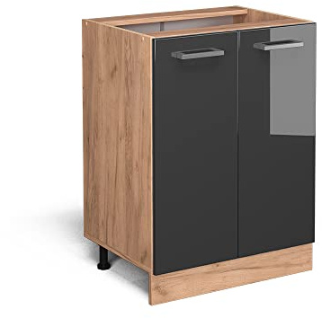Vicco Küchenunterschrank R-Line, Anthrazit Hochglanz, 60 cm | 2 Türen · Ohne Arbeitsplatte · Höhenverstellbare Füße · 1 Einlegeboden · ✓ Frei kombinierbar