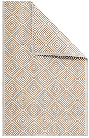 JEMIDI Outdoor Teppich 120x180cm groß - Terrassenteppich Balkonteppich Außenteppich - Balkon Teppich Garten Läufer Gartenteppich - Cube Muster Taupe