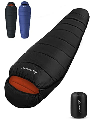 Forceatt Sacco nanna invernale, da -7 °C fino a 20 °C (1,8 kg ~ 2,4 kg/210 x 80 cm), sacco a pelo a mummia, leggero, per 4 stagioni, impermeabile, piccolo ingombro per viaggi, campeggio, escursioni e