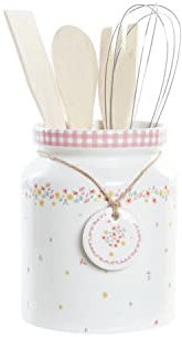 DKD Home Decor Juego de Utensilios de Cocina de la Marca, Color Blanco y Rosa, de Madera MDF (12 x 12 x 22 centímetros)
