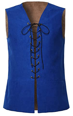 GRACEART Renaissance Men's Lace-Up Suede Leather Reversible Vest Medieval Pirate Gothic Waistcoat(Only Vest)