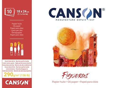 CANSON® FIGUERAS® Künstlerpapier für Öl, Acryl und Ölpastellkreide, Block 10 Blatt 18X24 cm 290G Langseitenleimung, Weiß