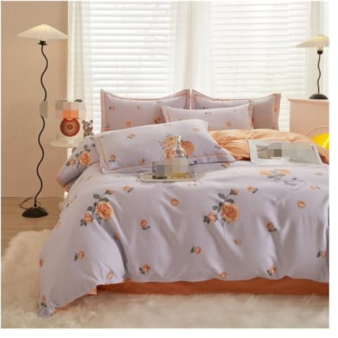 JQQJZLC Juego de sábanas de la Bola de Cama Reta de Cama de 4 Piezas Caparera de impresión de algodón Conjunto de colchas de colchas Suaves para la Piel del Juego de Ropa de Cama (I, 1,5/1.8m)