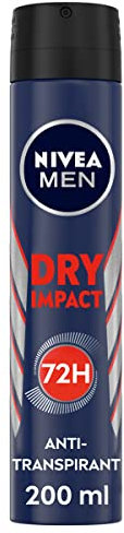 NIVEA Men Dry Impact Desodorante Spray (1 x 200 ml), Desodorante para hombre, protección eficaz 72 h, antitranspirante axilar, probado y aprobado en situaciones cotidianas