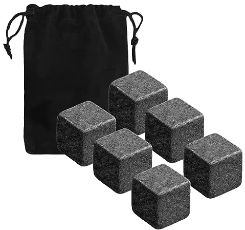 SULIUDAJI 6 Pezzi Pietra di Granito, Pietre da Whisky, Whisky Stones, Pietre raffreddanti, con 1 Sacchetto di Stoffa