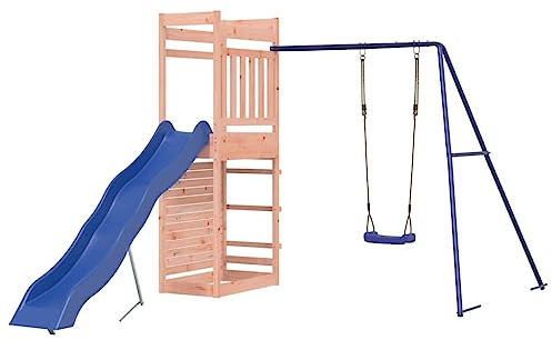 vidaXL Outdoor Playset - Solid Douglas Wood, A-Frame Structure, Multi-Activity Center with Wave Slide, Swing Set, Rockwall, Sandpit - For Kids Aged 3-8 years, Up to 45 kg Weight Capacity