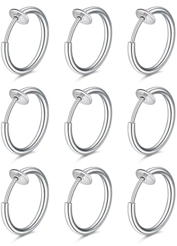 FECTAS 9pcs Falso Nariz Labio Pendientes de Oreja Anillo Aro Acero Inoxidable no Perforado Clip Piercing Cuerpo Joyería
