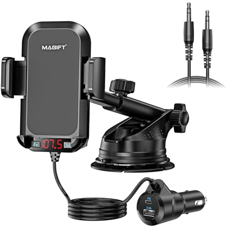 Bluetooth Adapter Auto 3 in 1 FM Transmitter Bluetooth Transmitter für Auto Bluetooth Mit Handyhalterung, QC3.0-Schnellladung, HiFi-Bassklang, Freisprechen, UnterstüTzung für USB-/TF-Laufwerke