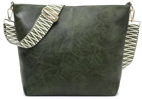 HAIWILL Umhängetasche Damen Große Crossbody Bag Damen mit Breiter Gurt Leder Hobo Bag Shopper Tasche Retro Schultertasche Handtasche für Alltag, Büro, Schulausflug und Einkauf (Groß- Grün)