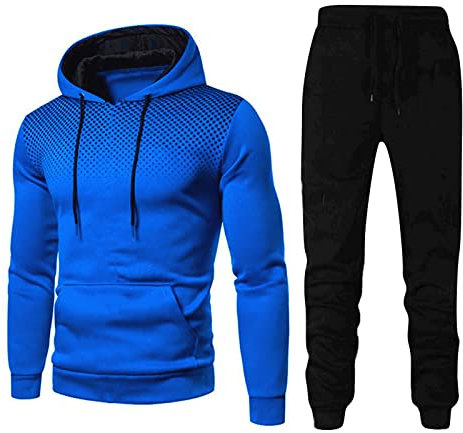 Herren Wintersport zweiteiliges Set Freizeit Fitness Polka Dot Hoodie Pullover Hose Anzug Winter Warmer Anzug Weste Vorne
