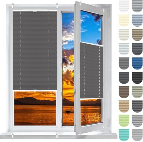 Faltrollo, Sichtschutz Plissee Klemmfix Rollos 84 x 205 cm, Sonnenschutz Easyfix Lichtdurchlässig, Plissee Klemmfix Rollo Fensterrollo, Plissee Sonnenschutzrollo, für Fenster & Tür, Grau