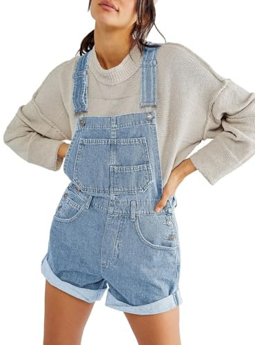 Sukany Women's Casual Denim Overall Shorts Loose Adjustable Straps Dungarees Bib Jeans Shortalls Rompers Pants