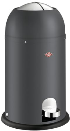 WESCO Kickmaster Junior - Cubo de basura en color grafito mate, chapa de acero con recubrimiento en polvo, amortiguador integrado, 12 litros de volumen, inserto de plástico, tapa de inserción