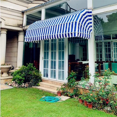 Einziehbare französische gebogene Markise Baldachin für Fenster und Türen, wasserdichtes Polyestergewebe, faltbar, Terrassenmarkise für Balkon, Terrasse, Café, bietet Regen- und Schneeschutz
