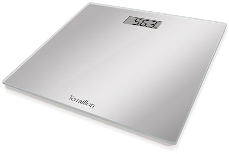 TERRAILLON - Bilancia Pesapersone Digitale TSQUARE SILVER - Compatto e ultra piatto 26 cm x 26 cm - Vassoio vetro-ampio schermo LCD-capacità 180 kg - Graduazione 100 g - Argento