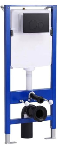 HOROW Vorwandelement Unterputzspülkasten für Wand-WC, inkl. Drückerplatte/Betätigungsplatte mit 2-Mengen-Spültechnik, Stahlkonstruktion, Höhenverstellbar UWT01H, Rund Schwarz