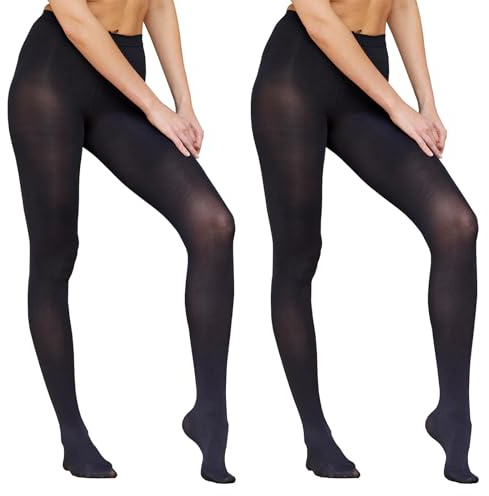 BAEIDO 2 Pairs Thick Black Tights for Women, 100 Denier Soft Opaque High Waisted Stretch Winter Thermal Pantyhose for Ladies Girls