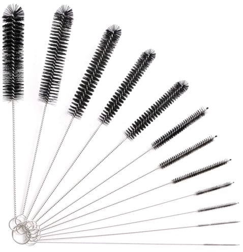 Set de 13 cepillos de Limpieza,Cepillo Delgado para Botellas,Set de cepillos para pajitas,Cepillo limpiapipas,Cepillo para Tubos de Leche para cafeteras automáticas,Tubos de ensayo,Tetera,Boquilla