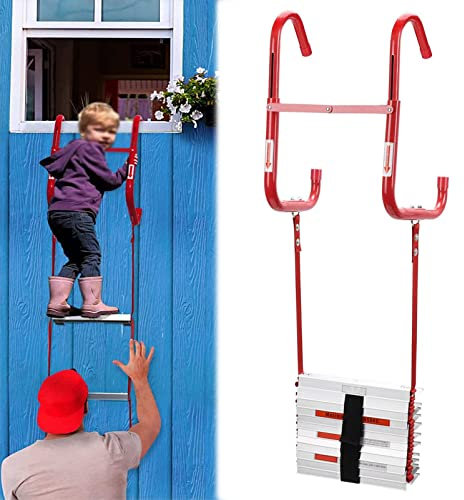 Feuerleiter, Fluchtseilleiter zum Klettern zu Hause, über Feuerleiterfenster und Balkon, Wiederverwendbare Notleitern mit Einer Tragkraft von bis zu 450 kg, Metallleiter für Kinder