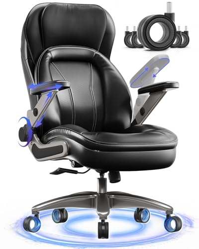 Big and Tall Office Chair, 600lbs Heavy Duty Desk Chair with 5D Arms and Adjustable Lumbar Support, PU Leather High Back Ergonomic Executive Home Office Computer Chair with 3'' Silent Casters
