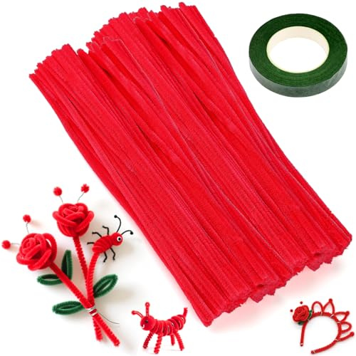 XRXYMQ Pfeifenreiniger 200 Stück 30 cm Rot Chenilledraht DIY Set | Pfeifenputzer 30 cm, rot, flexibel und formbar, ideal für DIY Basteln, Blumen, Dekoration und kreative Handwerksprojekte