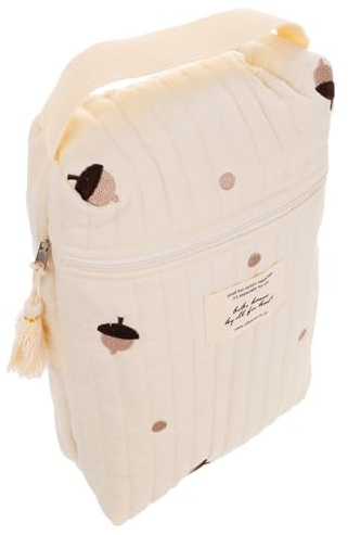 SWOOMEY Tragbare Wickeltasche als Windel Organizer Tasche mit Großer Kapazität Baumwollstoff für Flaschen und Feuchttücher Am Kinderwagen Befestigbar Weiß Unterwegs
