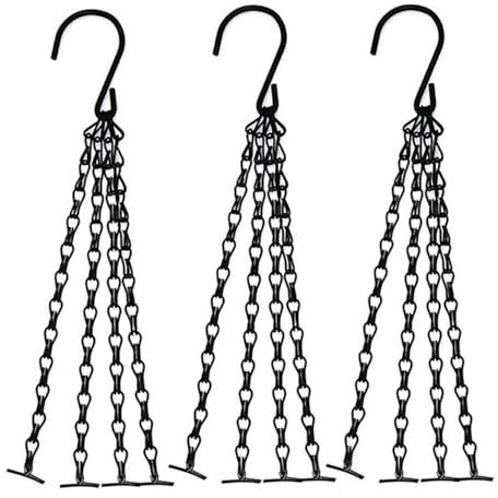 JUNHAO-SHOP 3 Pcs Hanging Basket Chains, 4 Strand 45 cm Metal Replacement Chains for Garden Porch Balcony Patio Plant Flower Decoration (Black)