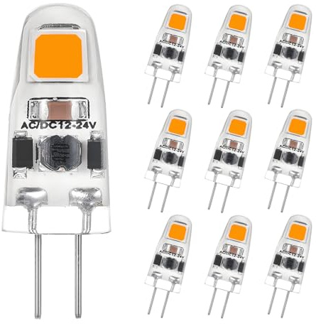I-SHUNFA bombillas LED G4 Regulables Blanco Cálido 2700K, AC/DC 12-24V, 1.2W Sustituye a 12W-15W Bombillas Halógenas, 125LM Ahorro de Energía LED Mini Bombillas, Sin Parpadeo, Pack de 10