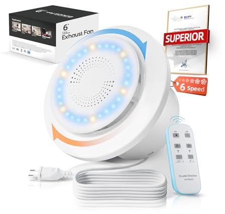 Ventilateur Extracteur dair 150mm VMC Salle de Bain Vent 2 Dir 6 Vitesses avec Feu d'Indication. Mis à Jour Aérateur avec 433 MHz Télécommande DC Moteur Facile Installer Salle de Bain Lavoir Garage