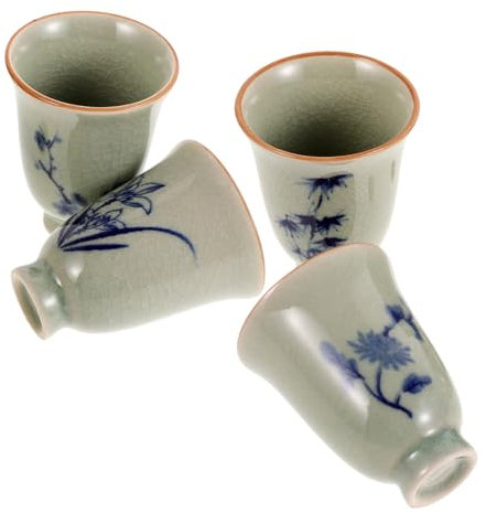 CHICAMPERA 4piezas Tazas De Cerámica Para Degustación Floral Estilo Chino Tazas De Té Vintage Para Hogar y Oficina Diseño De Cuatro Virtudes