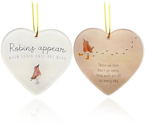 2 Pcs Robin in Garden Heart Ornament Set Robin Gifts for Memorial Garden Grave Ornaments for Grandad Nan Loved Ones Garden Ornaments Outdoor Decor Grave Decorations with Sentimental Touch (Card1)