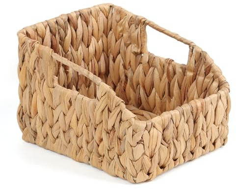 FEILANDUO Cesta de mimbre con asas, cesta de almacenamiento tejida a mano para despensa, cestas decorativas trapezoidales para estantes, organizador del hogar (natural (jacinto de agua), 7.48 pulgadas