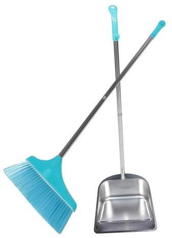 Beaupretty Edelstahl Kehrblech und Besen Set mit Dickem Kehrblech Robuste Borsten Langstieliger Handfeger für Haushalt und Außenbereiche zum Fegen von Ecken und Glatten Böden