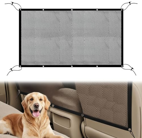 Omnikryp Red Coche para Perros, 116 x 76cm Reja Coche Perro Maletero Universal, Dog Car Barriers con Cuerda De Ajuste y Gancho, Malla Coche Elástica para Coches, SUV, Camiones