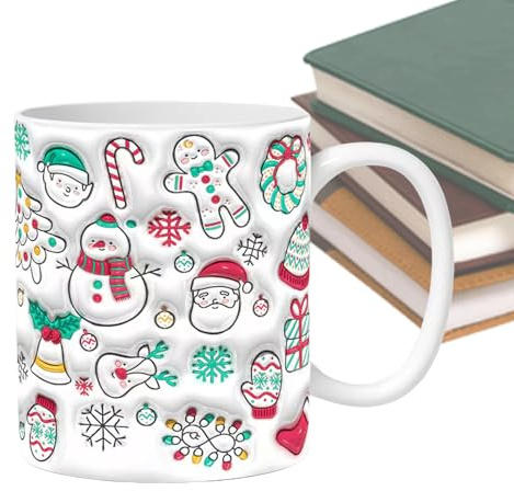Baoqifong Tazas De Café Navideñas | Tazas de Cerámica para Café Invernal - Diseño 3D De Muñeco De Nieve 350ml Con Asa Para Bebidas Fiestas Cumpleaños Cocina