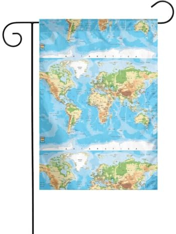 Drapeau de jardin 30,5 x 45,7 cm WHJSHOP imprimé carte du monde décoration de jardin épais infroissable pour jardin, pelouse, terrasse