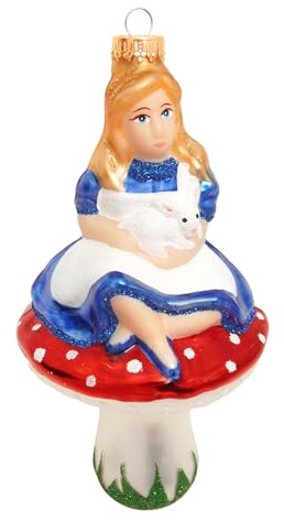 Krebs Glas Lauscha - Weihnachtsdekoration/Christbaumschmuck aus Glas - Alice auf dem Pilz - Farbe: Mehrfarbig - Größe: ca. 15 cm