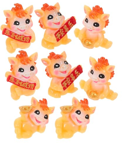 Alasum Lot de 8 Figurines Miniatures de Chevaux du Zodiaque Chinois en Résine Dorée Décoration Amulette pour L'Année du Cheval 2026 8 Pièces pour Nouvel an Lunaire et Pendaison de