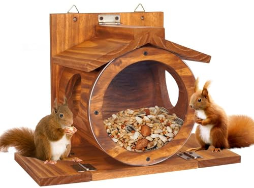 SCBOY Robuster eichhörnchen futterhaus Wetterfestes Holzdach eichhörnchen kobel mit rundem transparentem Fenster Kann an Bäumen und Zäunen im Freien angebracht Werden